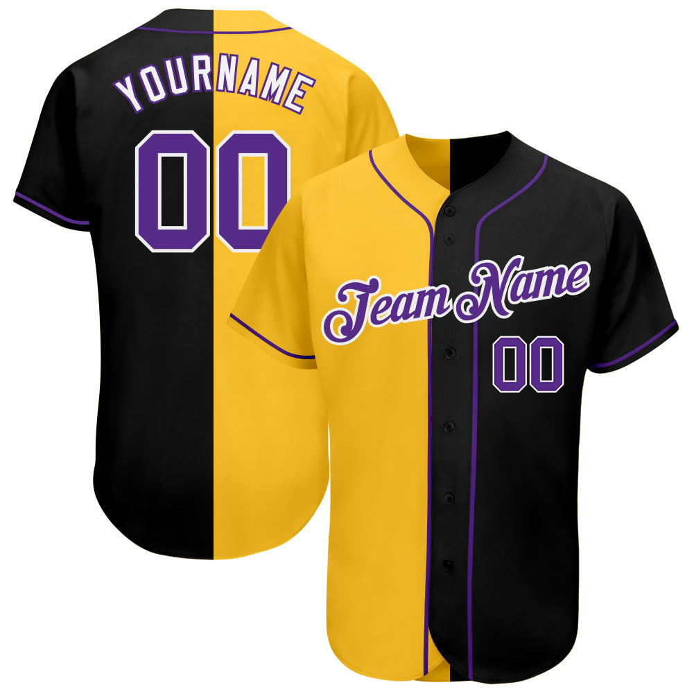 Custom Black Purple-Gold Authentic Split Fashion Baseball Jersey Women's Size:XL