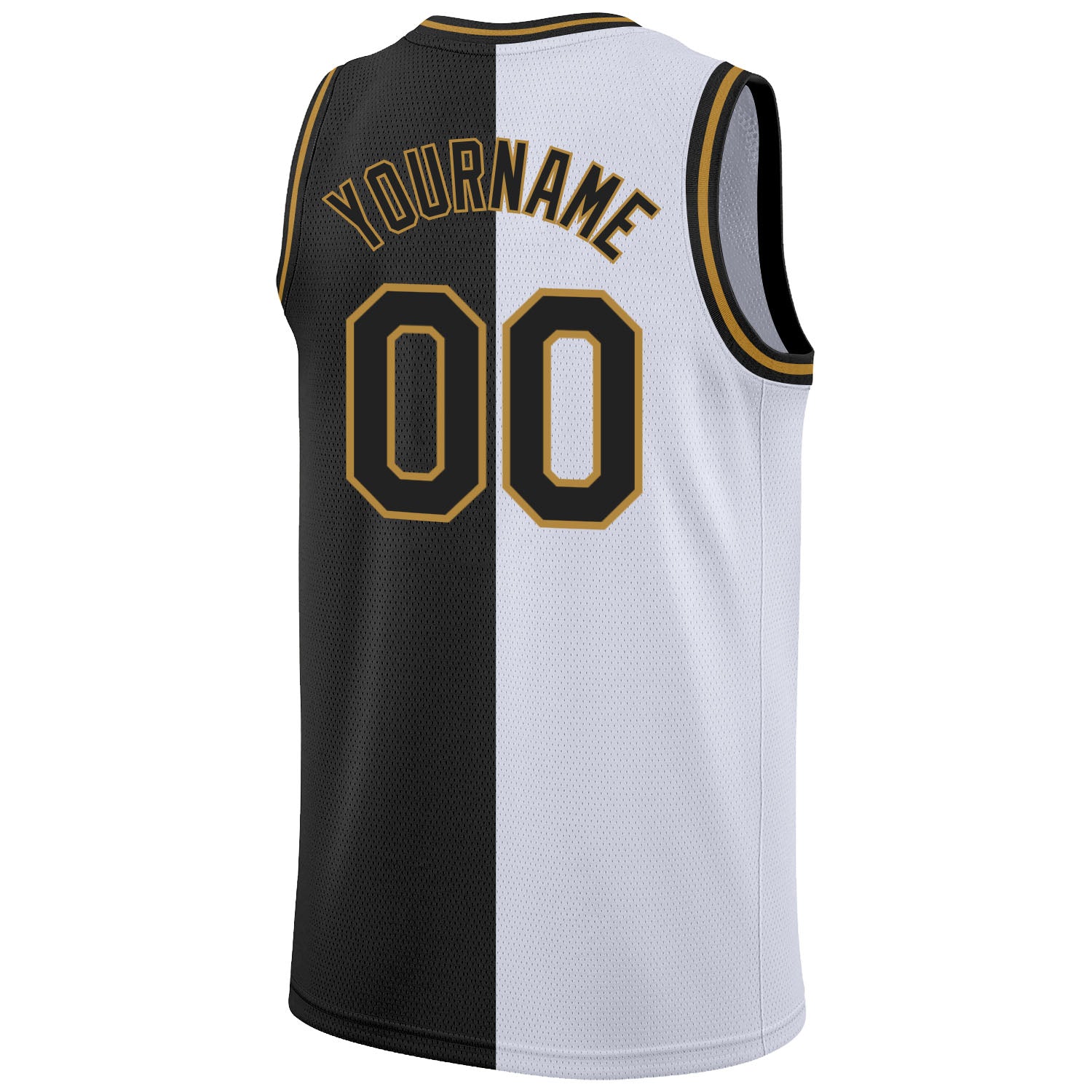 Custom White Black-Old Gold Authentic Split Fashion Basketball Jersey