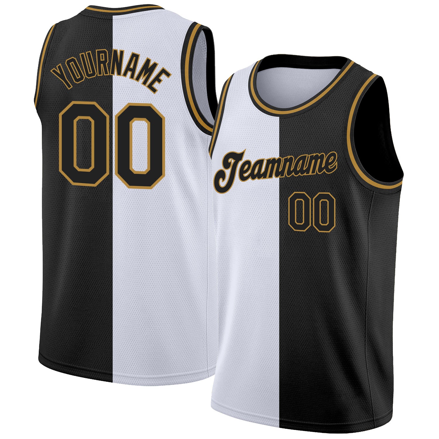 Custom White Black-Old Gold Authentic Split Fashion Basketball Jersey