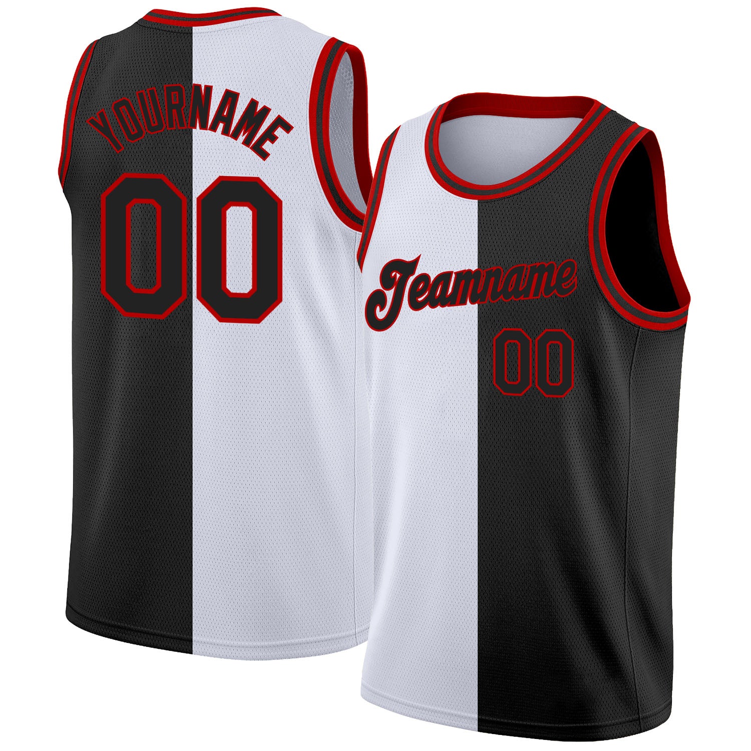 Custom White Black-Red Authentic Split Fashion Basketball Jersey