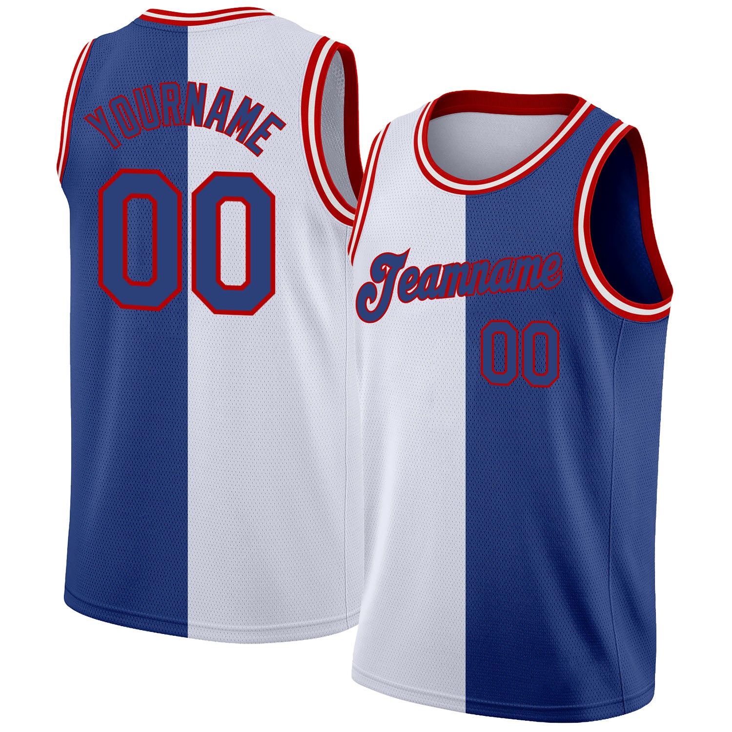 Custom White Royal-Red Authentic Split Fashion Basketball Jersey