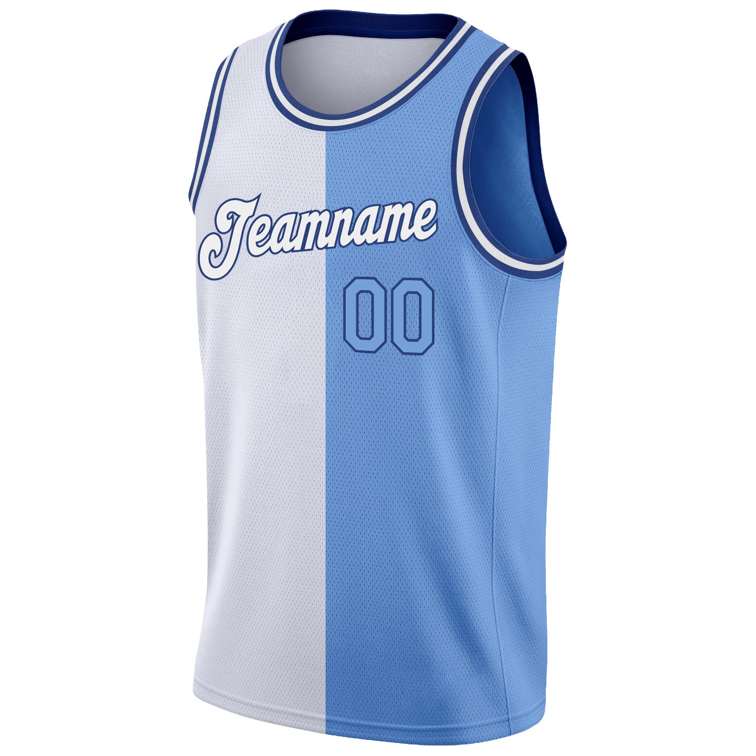 FANSIDEA Custom White Light Blue-Royal Authentic Split Fashion Basketball Jersey Youth Size:L