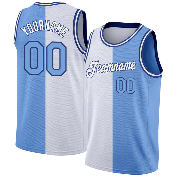 FANSIDEA Custom Light Blue Royal-Pink Authentic Split Fashion Basketball Jersey Men's Size:2XL