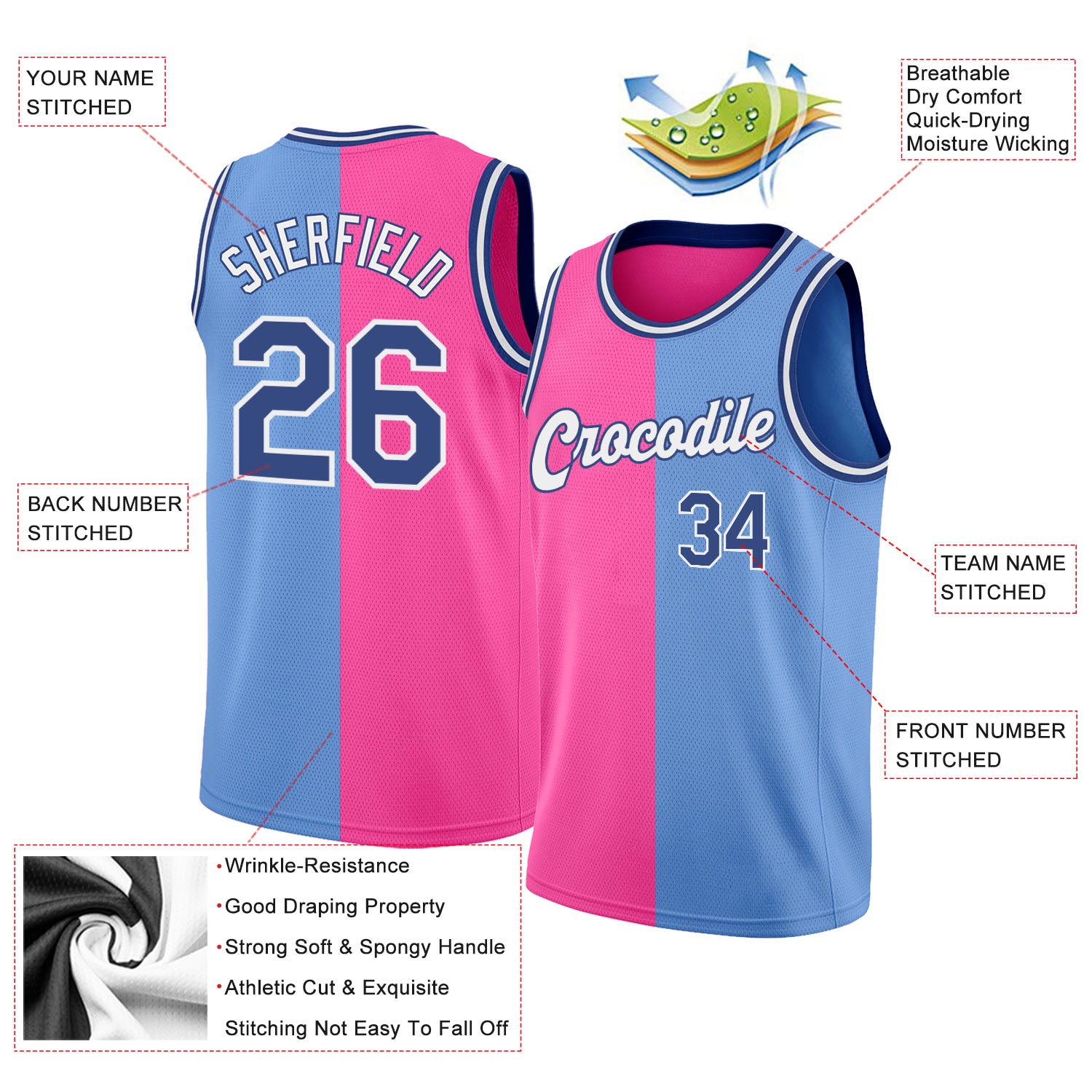 Custom Pink Royal-Light Blue Authentic Split Fashion Baseball