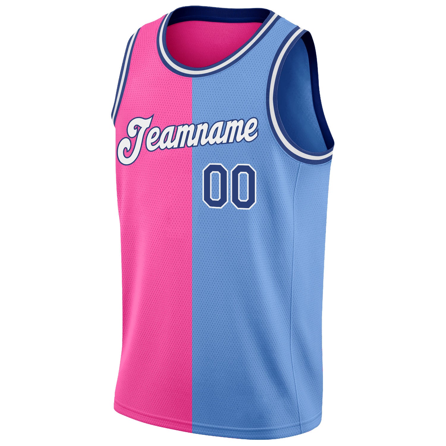 Custom Light Blue Royal-Pink Authentic Split Fashion Basketball Jersey