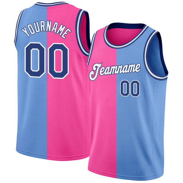 FANSIDEA Custom Light Blue Royal-Pink Authentic Split Fashion Basketball Jersey Men's Size:2XL