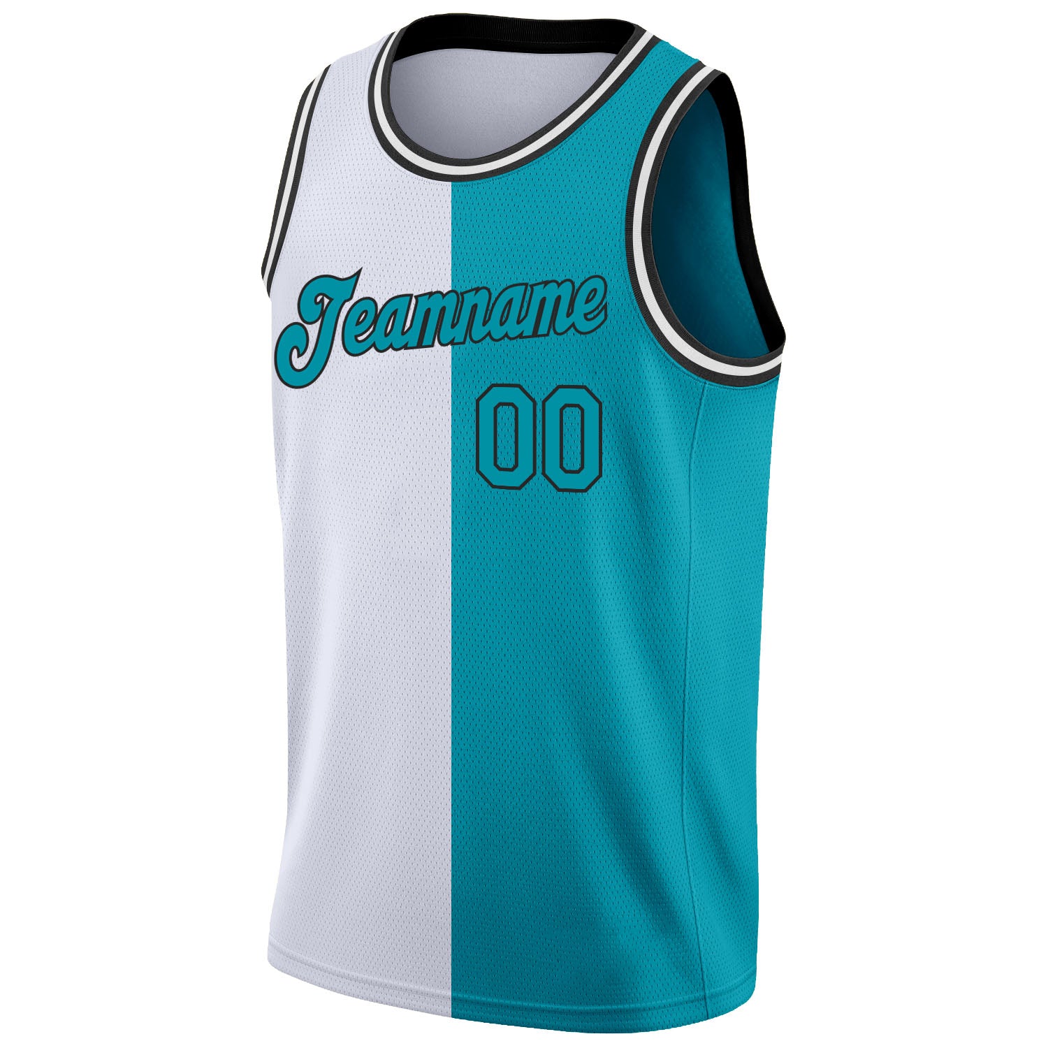 Custom White Teal-Black Authentic Split Fashion Basketball Jersey