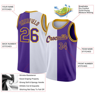 Custom Split Fashion Basketball Jersey White Purple-Gold Authentic -  FansIdea