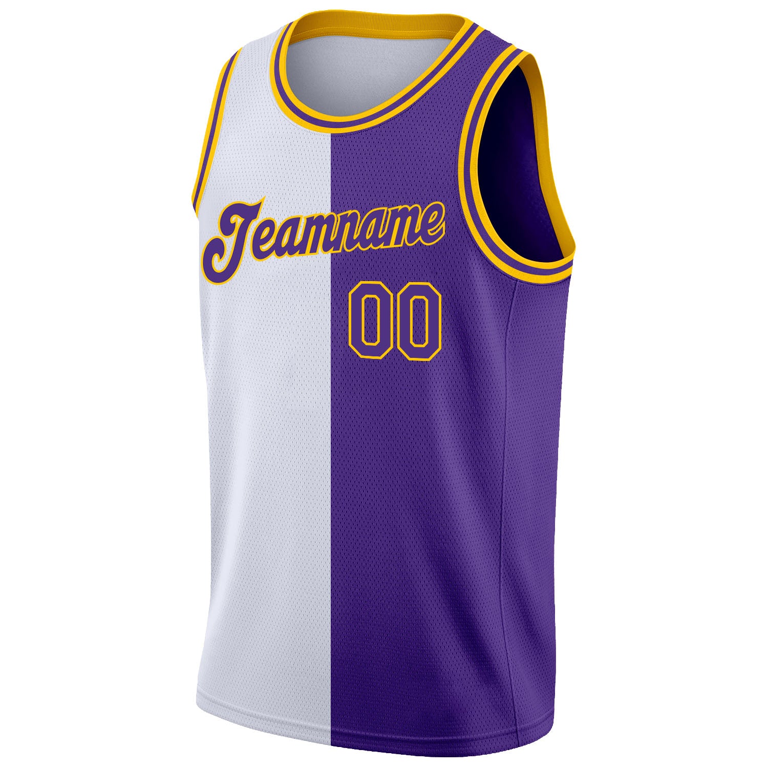 Custom White Purple-Gold Authentic Split Fashion Basketball Jersey