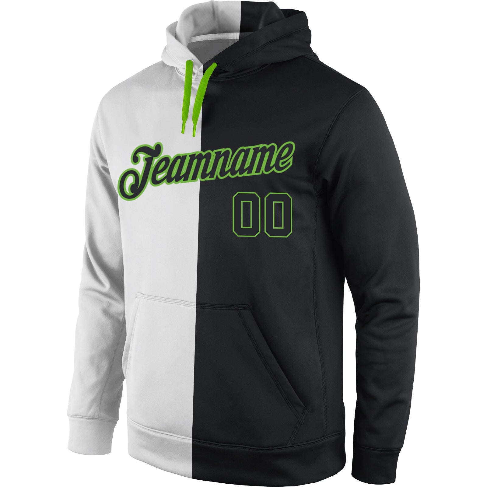 Custom Stitched White Black-Neon Green Split Fashion Sports Pullover Sweatshirt Hoodie