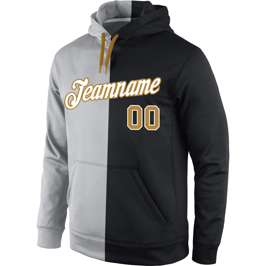 Custom Stitched Gray Old Gold-Black Split Fashion Sports Pullover Sweatshirt Hoodie