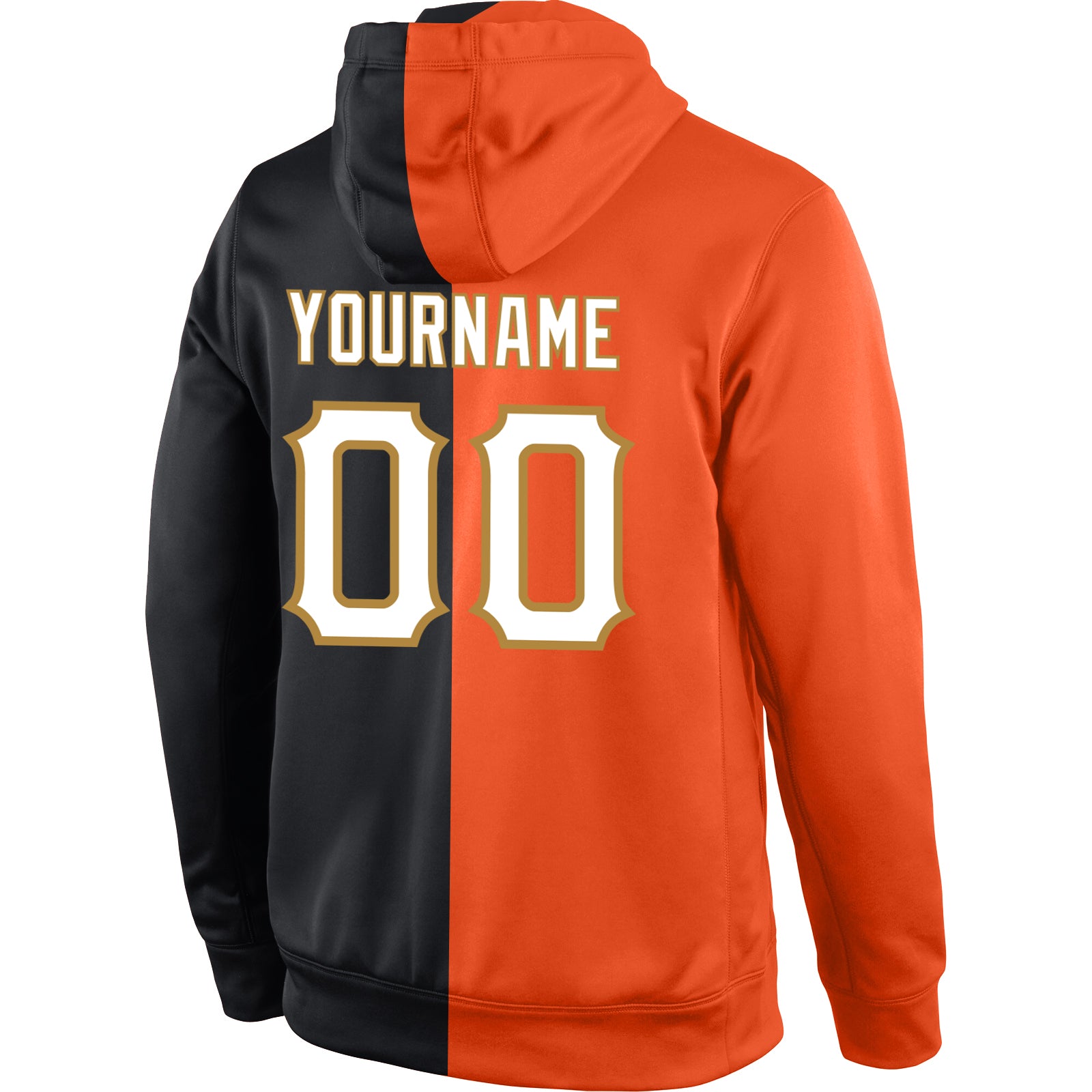 Custom Stitched Orange White-Black Split Fashion Sports Pullover Sweatshirt Hoodie