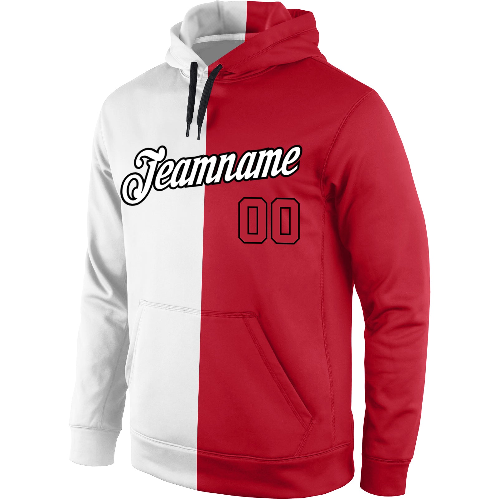 Custom Stitched White Red-Black Split Fashion Sports Pullover Sweatshirt Hoodie