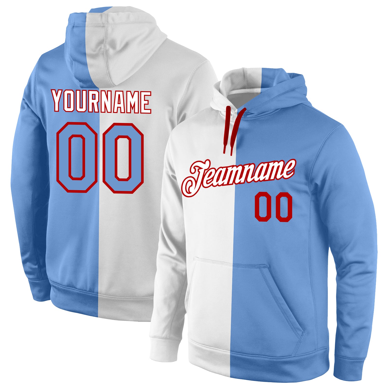 Red and 2025 light blue hoodie