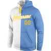 Custom Stitched White Light Blue-Gold Split Fashion Sports Pullover Sweatshirt Hoodie