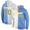 Custom Stitched White Light Blue-Gold Split Fashion Sports Pullover Sweatshirt Hoodie