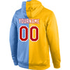 Custom Stitched Gold Red-Light Blue Split Fashion Sports Pullover Sweatshirt Hoodie