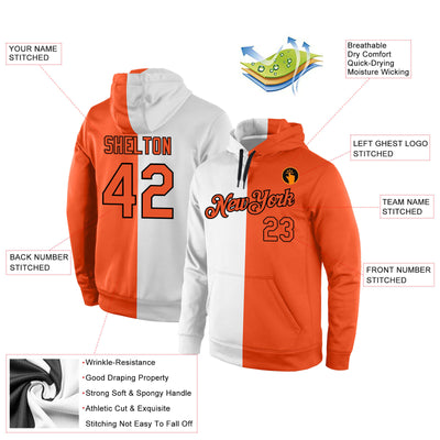 Custom Stitched White Orange-Black Split Fashion Sports Pullover Sweatshirt Hoodie