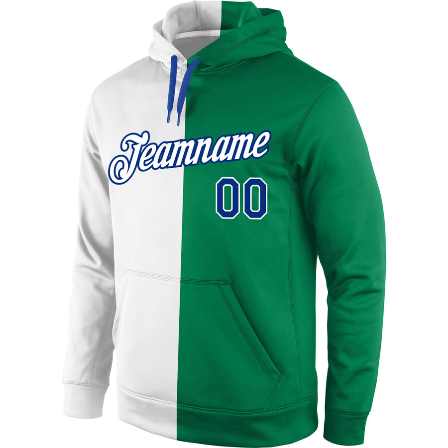 Custom Stitched Kelly Green White-Royal Split Fashion Sports Pullover Sweatshirt Hoodie