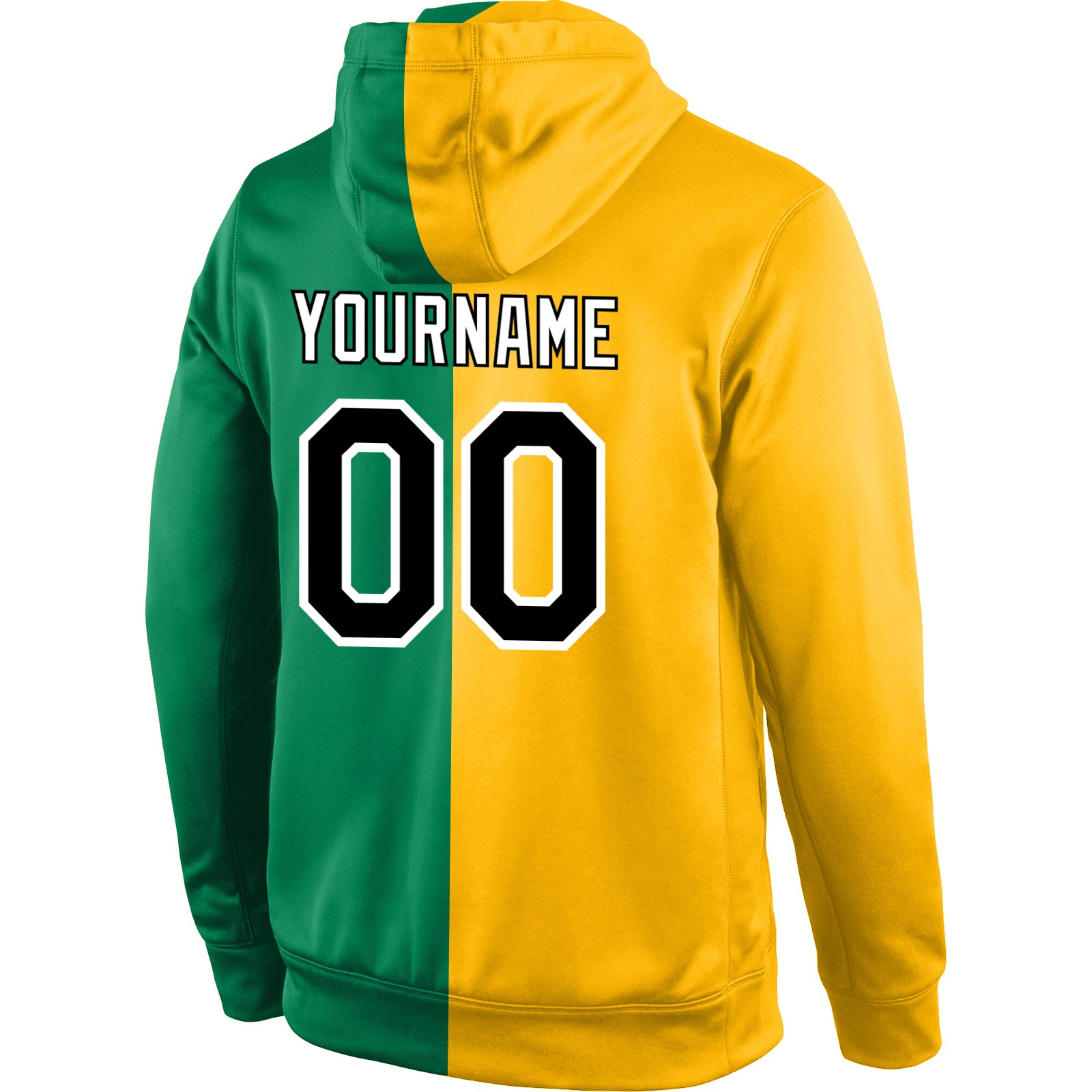 Custom Stitched Gold Black-Kelly Green Split Fashion Sports Pullover Sweatshirt Hoodie