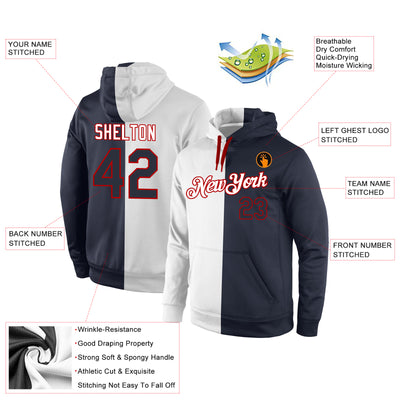 Custom Stitched White Navy-Red Split Fashion Sports Pullover Sweatshirt Hoodie