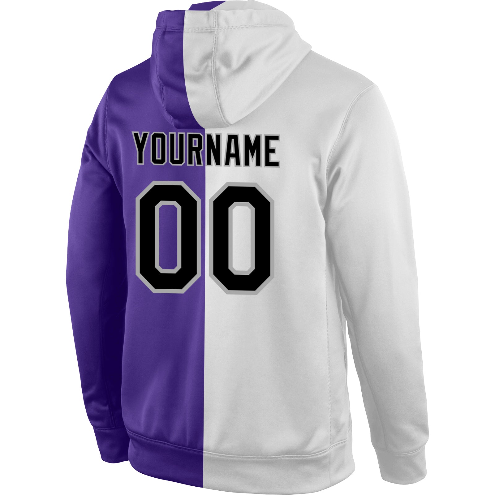 Custom Stitched White Black-Purple Split Fashion Sports Pullover Sweatshirt Hoodie