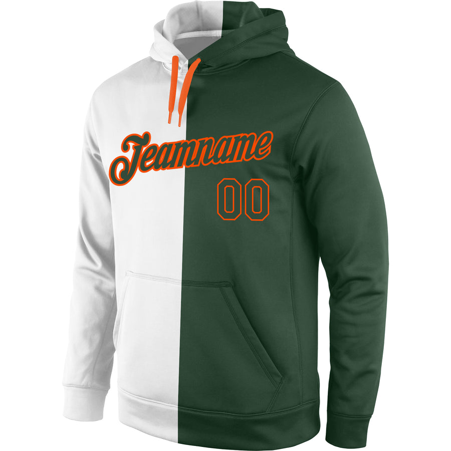 Custom Stitched White Green-Orange Split Fashion Sports Pullover Sweatshirt Hoodie