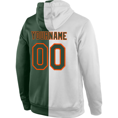 Custom Stitched White Green-Orange Split Fashion Sports Pullover Sweatshirt Hoodie