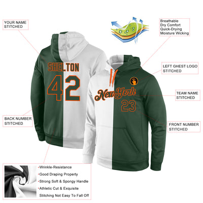 Custom Stitched White Green-Orange Split Fashion Sports Pullover Sweatshirt Hoodie