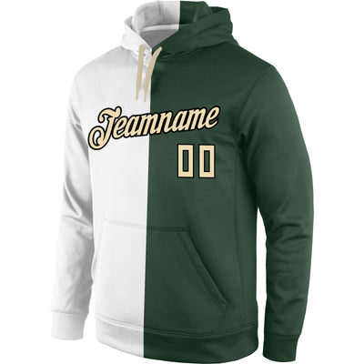 Custom Stitched White Cream-Green Split Fashion Sports Pullover Sweatshirt Hoodie