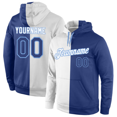 Custom Stitched White Royal-Light Blue Split Fashion Sports Pullover Sweatshirt Hoodie