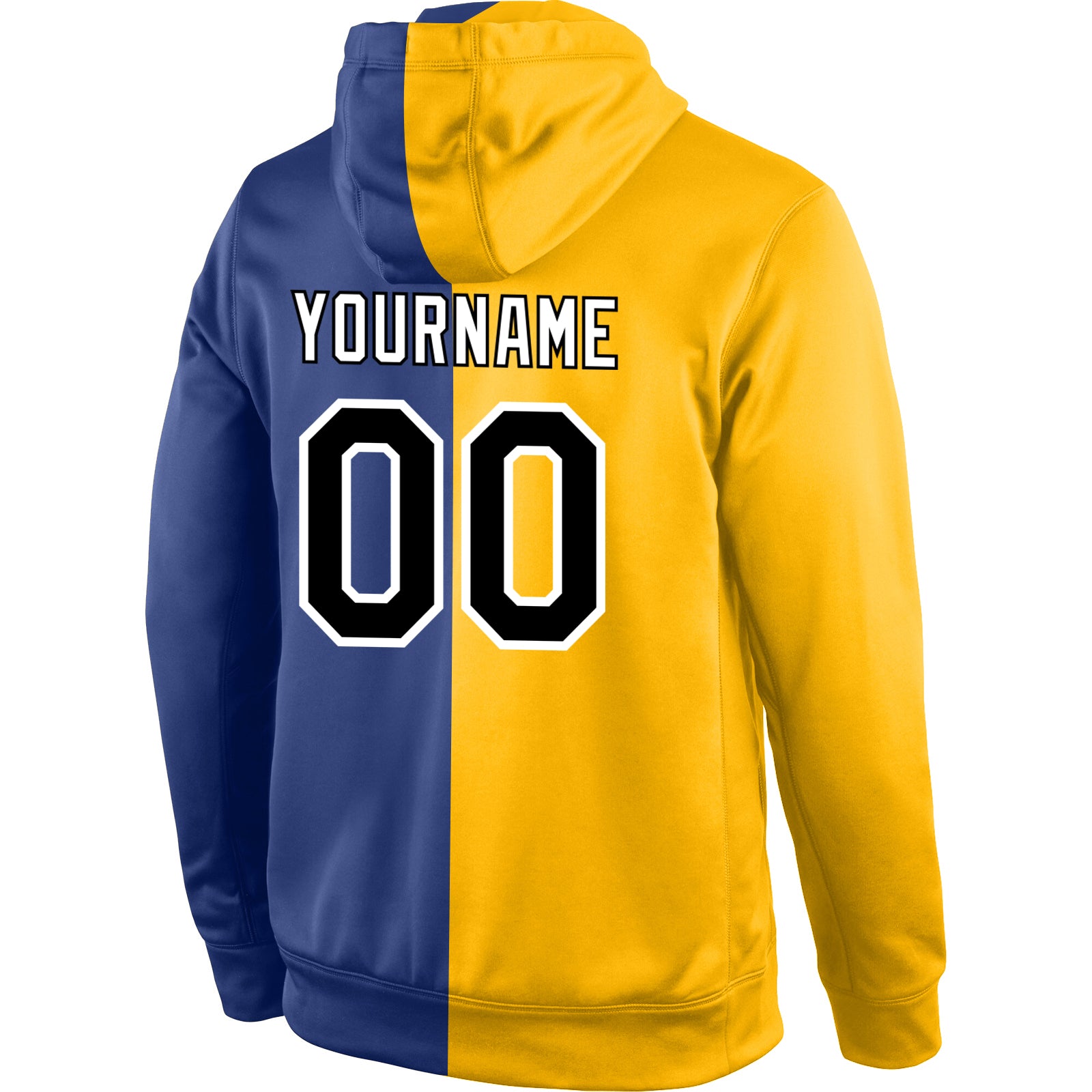 Custom Stitched Gold Black-Royal Split Fashion Sports Pullover Sweatshirt Hoodie