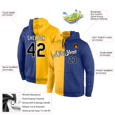 Custom Stitched Gold Black-Royal Split Fashion Sports Pullover Sweatshirt Hoodie