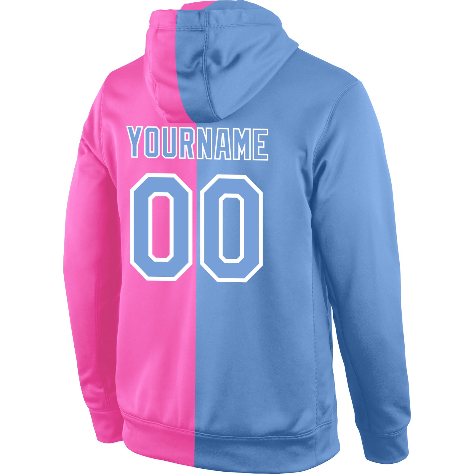 Custom Stitched Pink Light Blue-White Split Fashion Sports Pullover Sweatshirt Hoodie