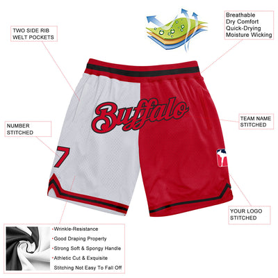 Custom White Red-Black Authentic Throwback Split Fashion Basketball Shorts