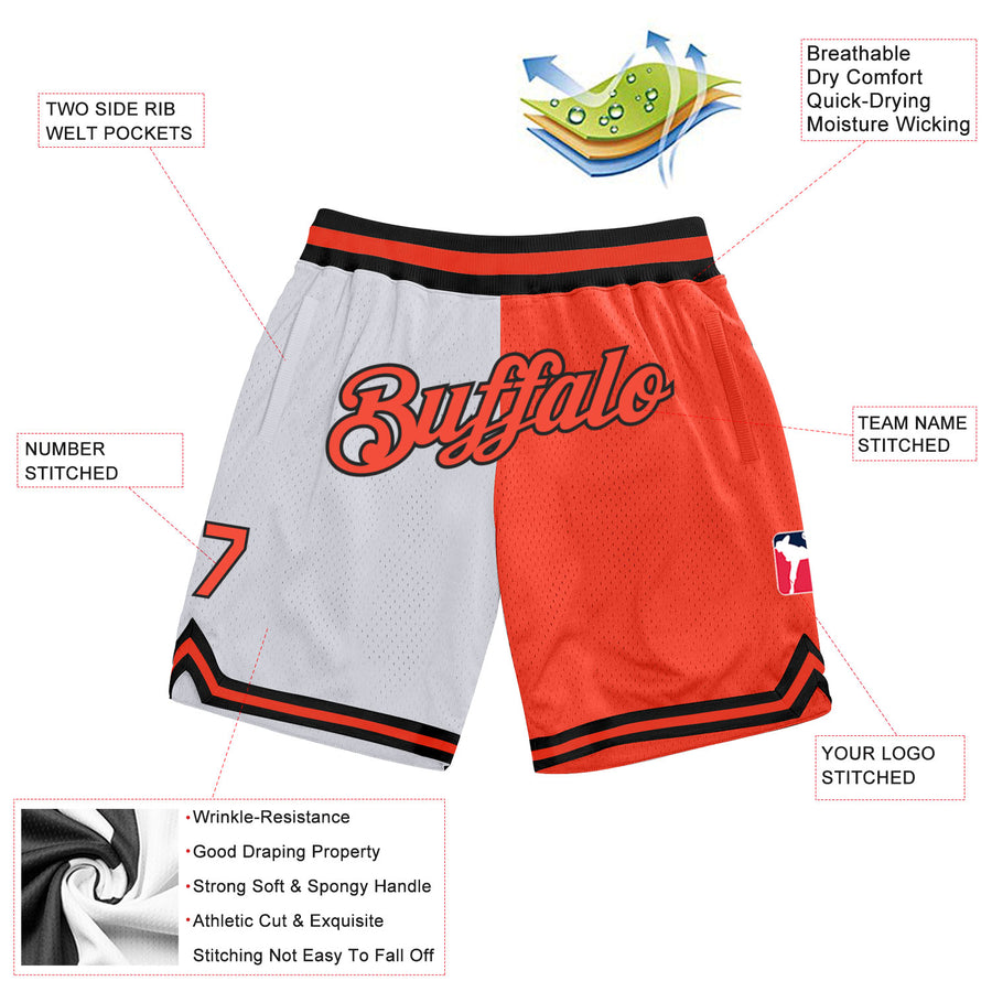 Custom White Orange-Black Authentic Throwback Split Fashion Basketball Shorts