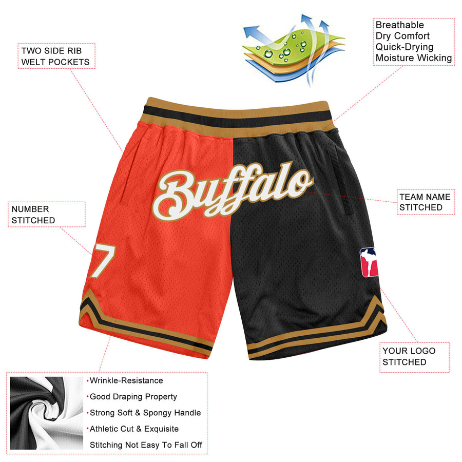 Custom Orange White-Black Authentic Throwback Split Fashion Basketball Shorts