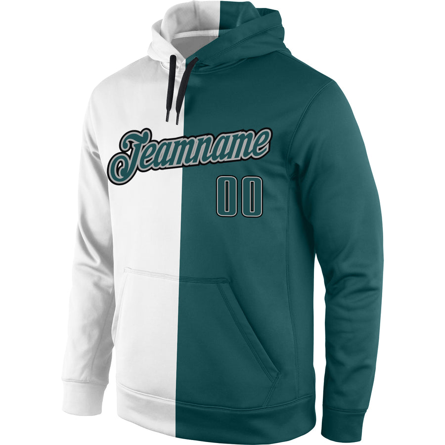 Custom Stitched White Midnight Green-Gray Split Fashion Sports Pullover Sweatshirt Hoodie