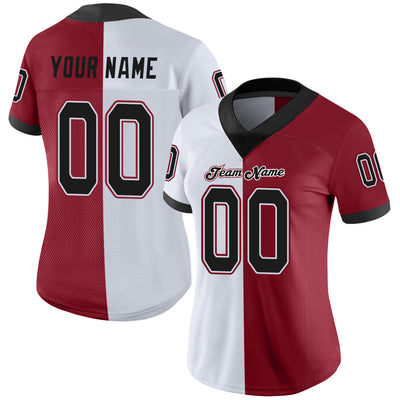 Custom Cardinal Black-White Mesh Split Fashion Football Jersey