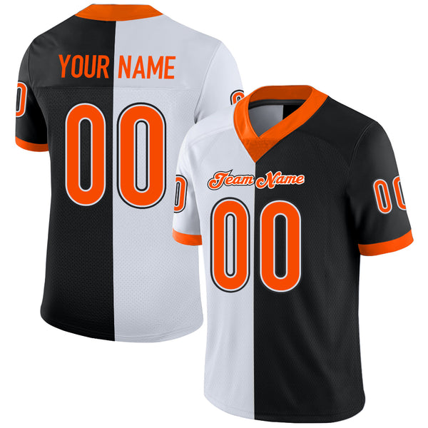 Custom Black Orange-White Split Fashion Football Jersey Youth Size:S