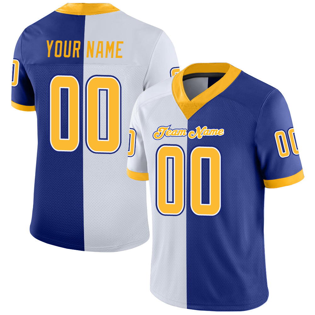 Custom Royal Gold-White Split Fashion Football Jersey Women's Size:XL