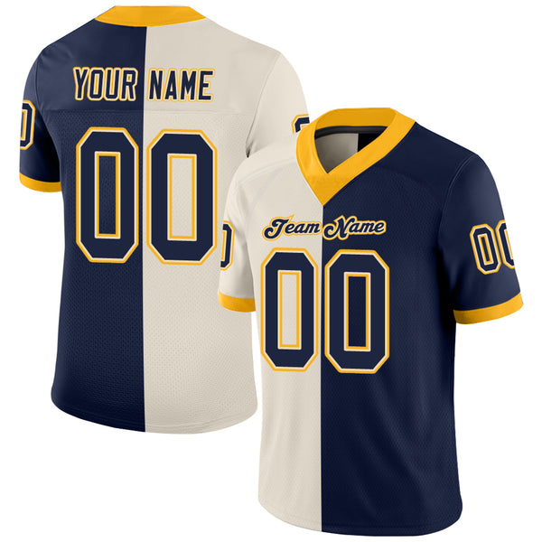 Custom Cream Navy-Gold Split Fashion Football Jersey Men's Size:2XL