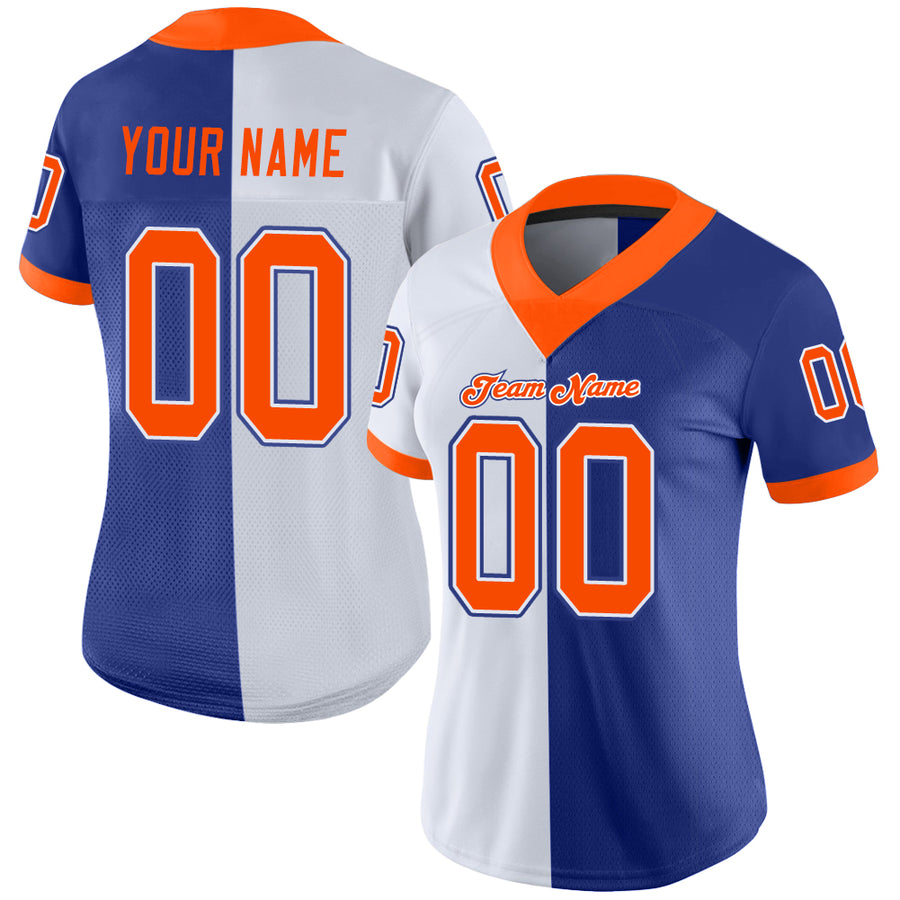 Custom Royal Orange-White Mesh Split Fashion Football Jersey