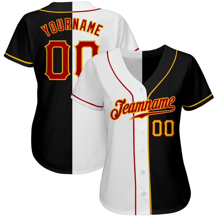 Custom Black Red-White Authentic Split Fashion Baseball Jersey