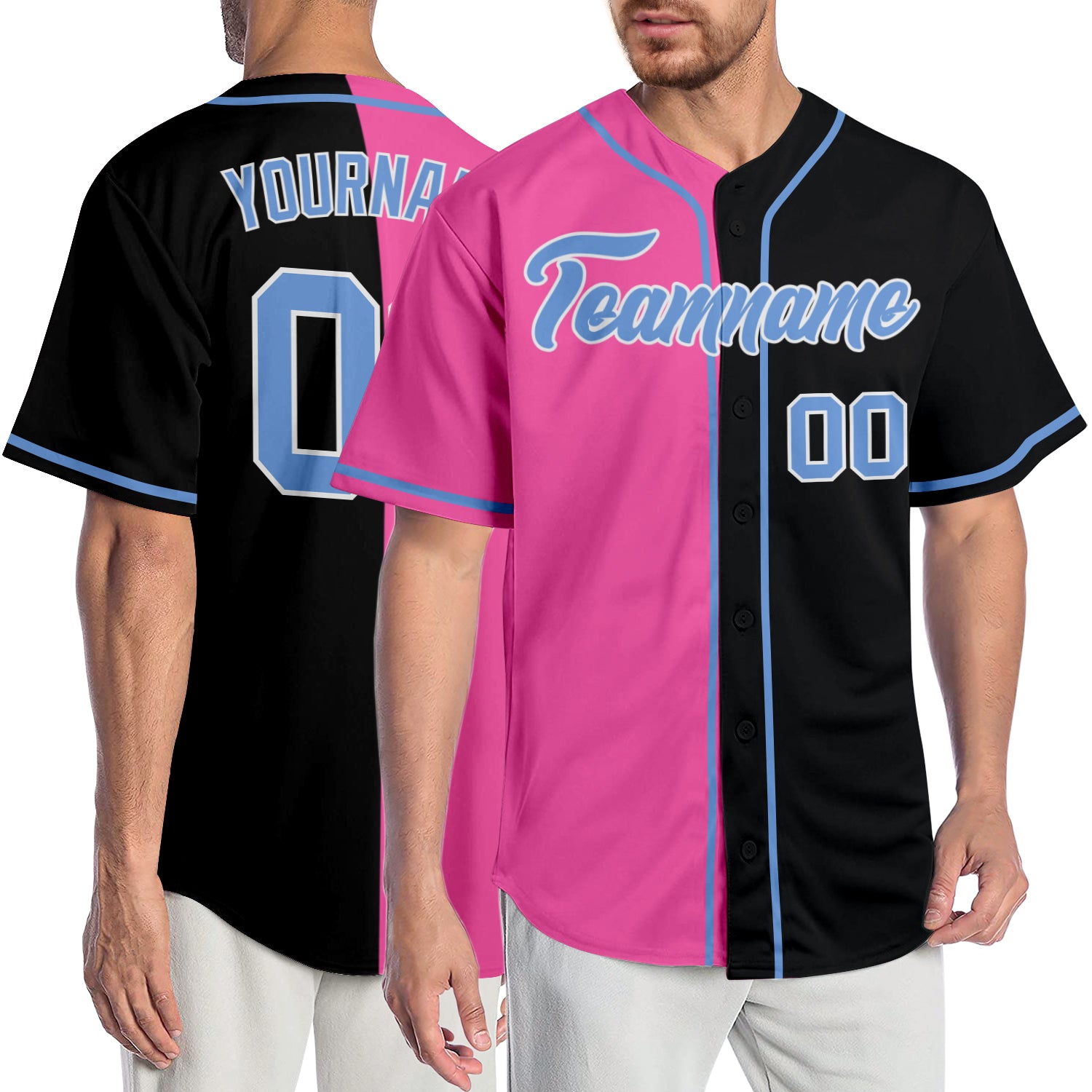 Custom Baseball Jersey Light Blue Pink-Black Authentic Fade Fashion