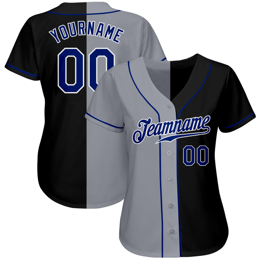 Custom Black Royal-Gray Authentic Split Fashion Baseball Jersey