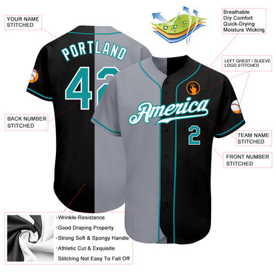 Custom Black Teal-Gray Authentic Split Fashion Baseball Jersey