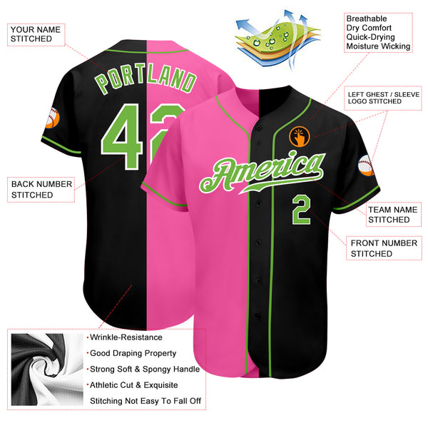 Custom Black Neon Green Pink Split Fashion Baseball Jerseys For Men &  Women JN10