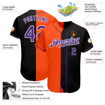 Custom Black Purple-Orange Authentic Split Fashion Baseball Jersey