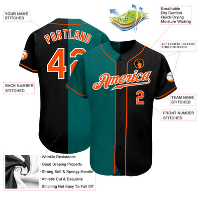 Custom Black Orange-Teal Authentic Split Fashion Baseball Jersey